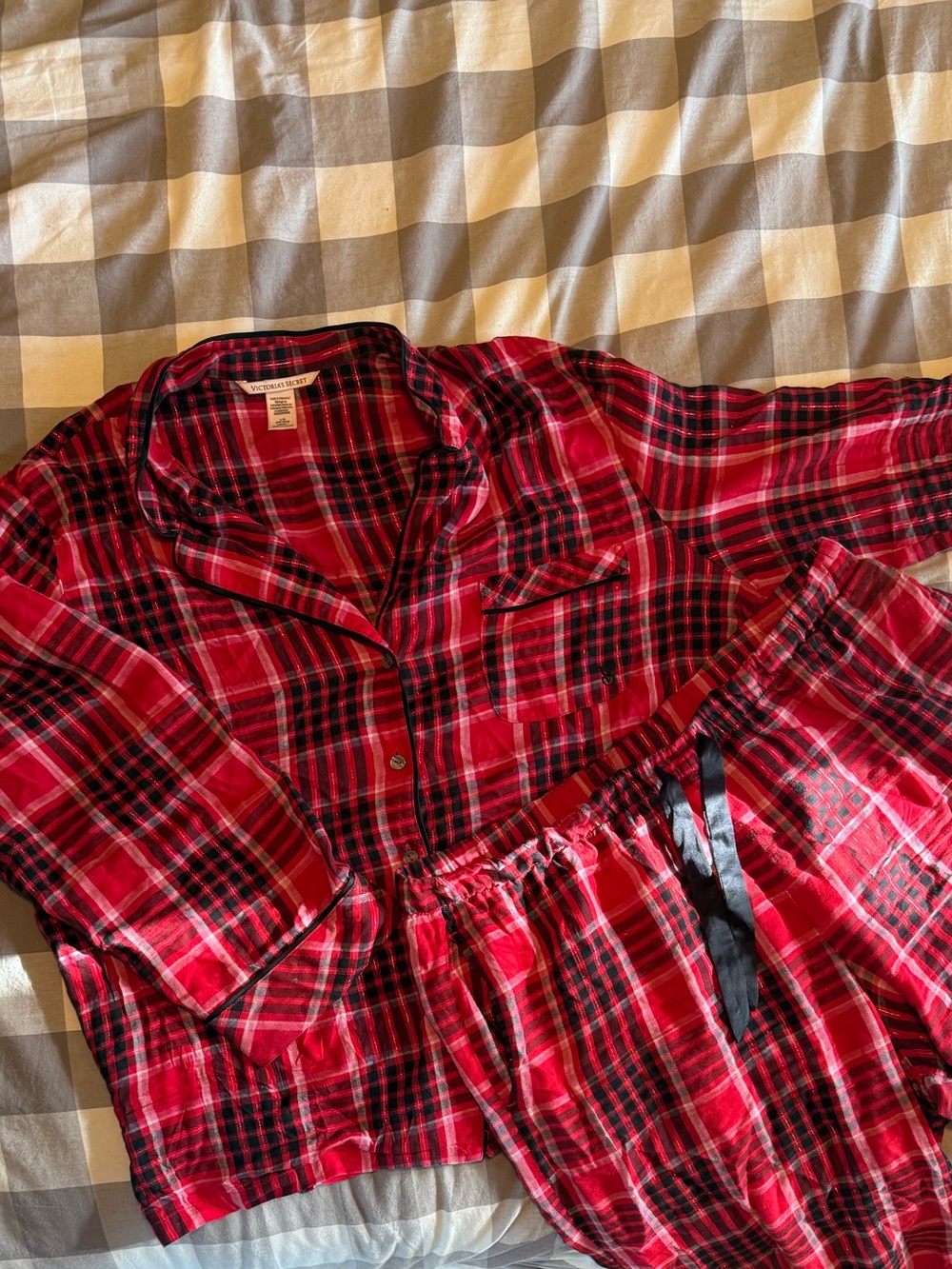 Victoria's Secret Red and Black Plaid Kids Pajama Set